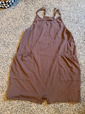 Brown Sleeveless Romper with Front Pockets